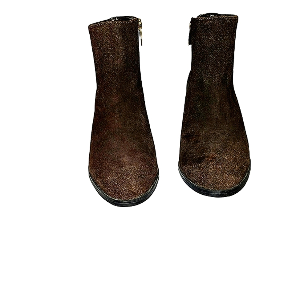 VINCE CAMUTO LEATHER SUEDE CHUNKY HEEL WESTERN GAVIREN BROWN BOOTIES SZ 6.5